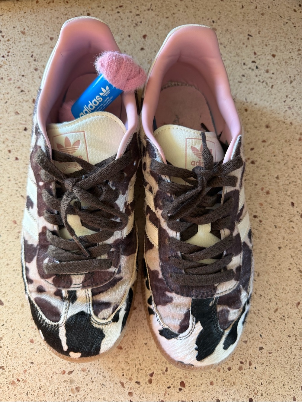 adidas Women’s Pink and Brown Cow Print Sneakers